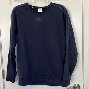 Adidas Men’s Navy Blue/Blue Striping Crew Neck Sweatshirt - Size Large